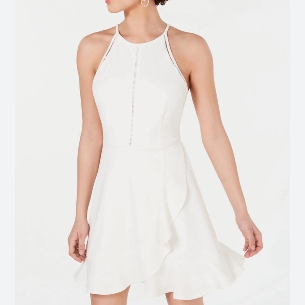 SPEECHLESS Sleeveless Halter Short Cocktail Faux Wrap Dress L